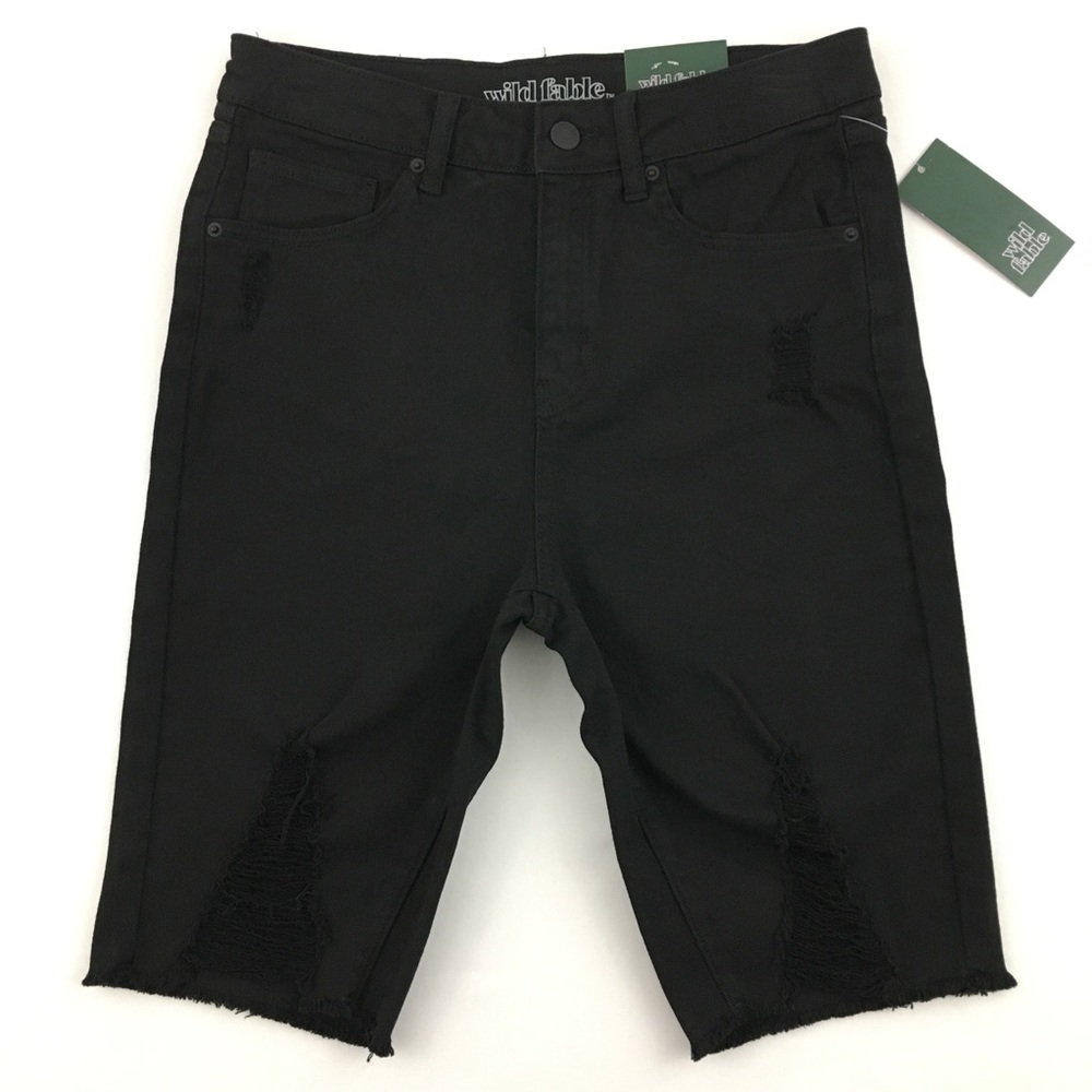 Wild Fable Womens Black High Rise Distressed Biker Bermuda Jean Shorts Size 2
